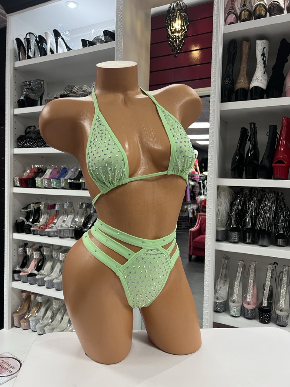 Mint Rhinestone Strappy Bikini Set Pleasure Zone