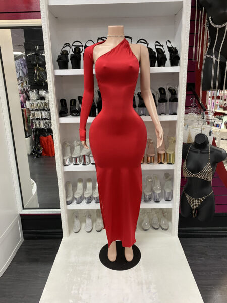 Red One Sleeve Gown