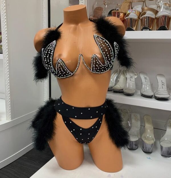 Black Luxe Marabou Crown Bra - Image 2