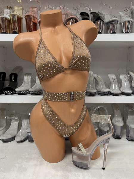 Magenta 2pc Solid Rhinestone High Waist With Buckle — Pleasure Zone Houston