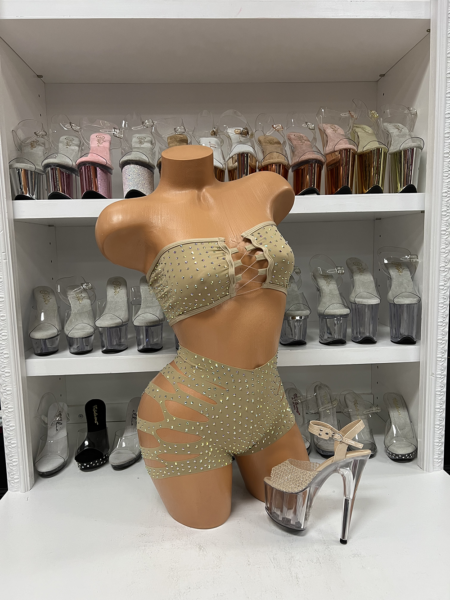 Solid Cut Short Triangle Top Rhinestone Set — Pleasure Zone Houston
