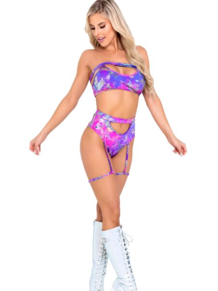 Tie-Dye Keyhole High-Waisted Shorts with Garters