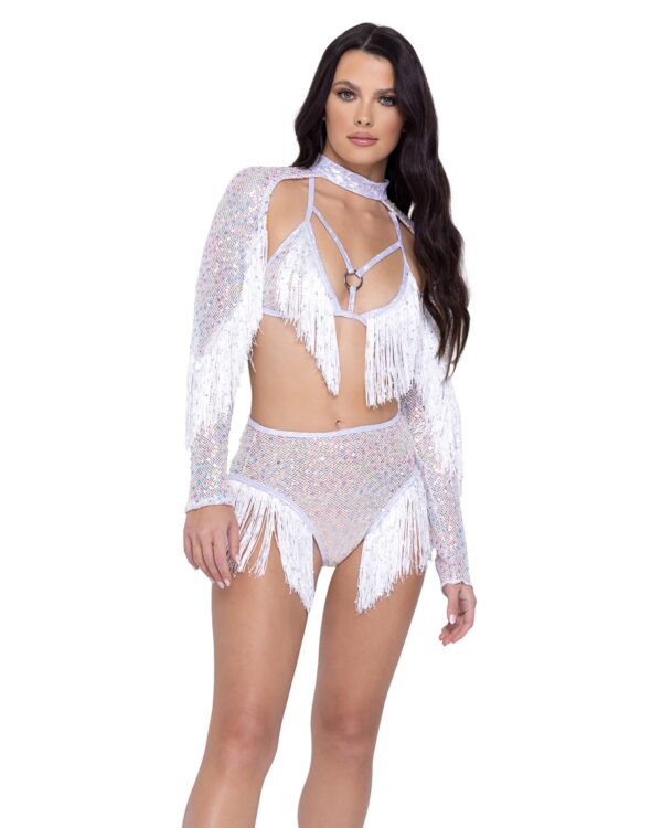 Sequin Fishnet Triangle Tie Top - Image 4