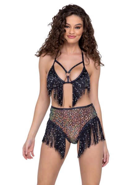 Sequin Fishnet High Waisted Shorts