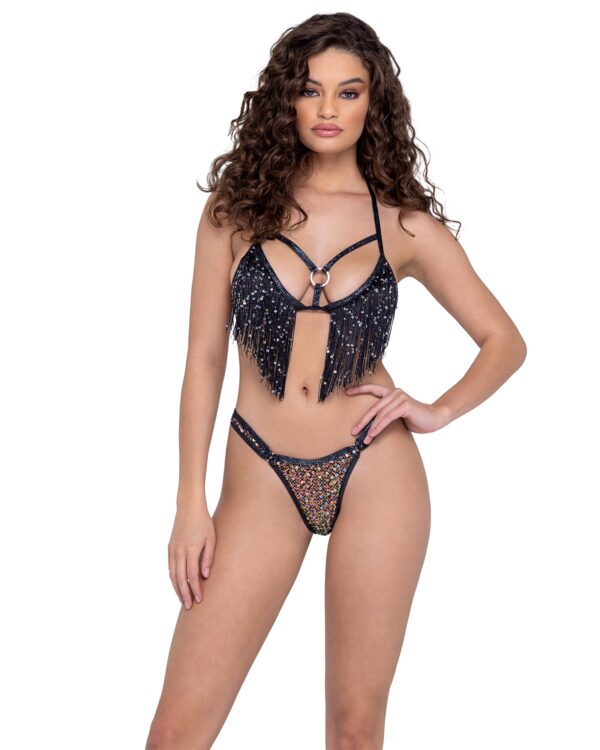 Sequin Fishnet Triangle Tie Top - Image 3