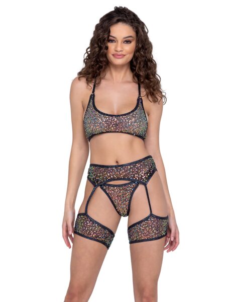Sequin Fishnet Garter Belt