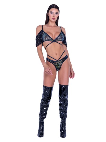 6438 - Sequin Fishnet Strappy Shorts