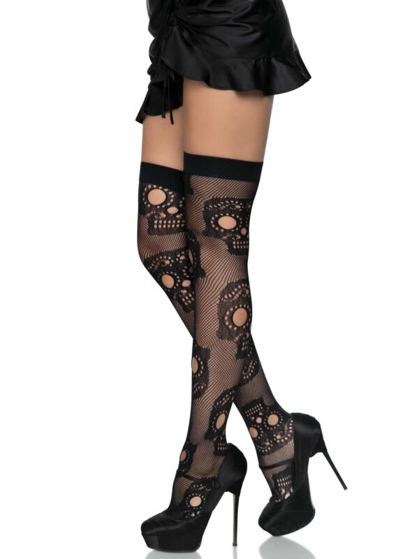Sugar Skull Net Thigh Highs - Image 3