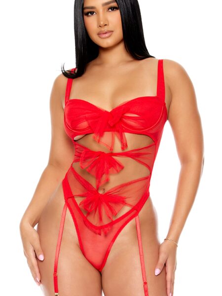 Unwrap Me Mesh Bow Cutout Teddy - Red