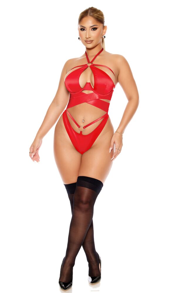 Soft Life Satin Criss Cross Teddy - Red - Image 3