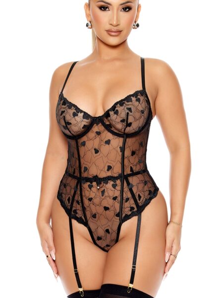 Heart You Embroidered Teddy - Black