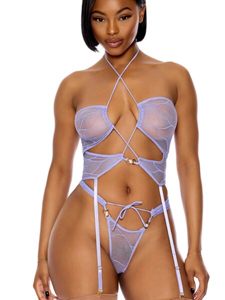 Pull My Strings Mesh Longline Bra Lingerie Set - Lavender