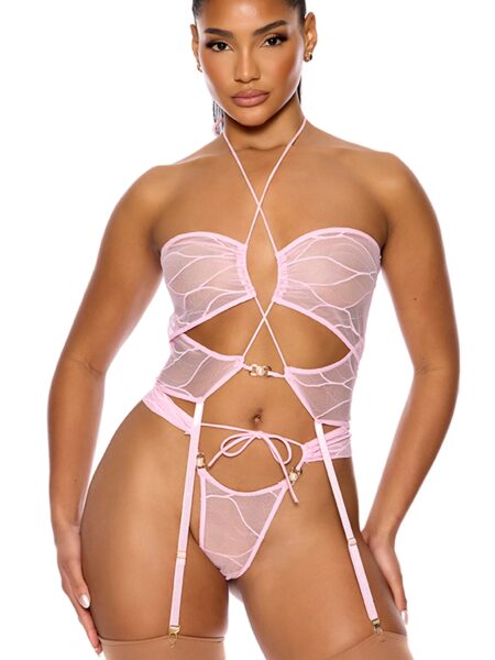 Pull My Strings Mesh Longline Bra Lingerie Set - Orchid