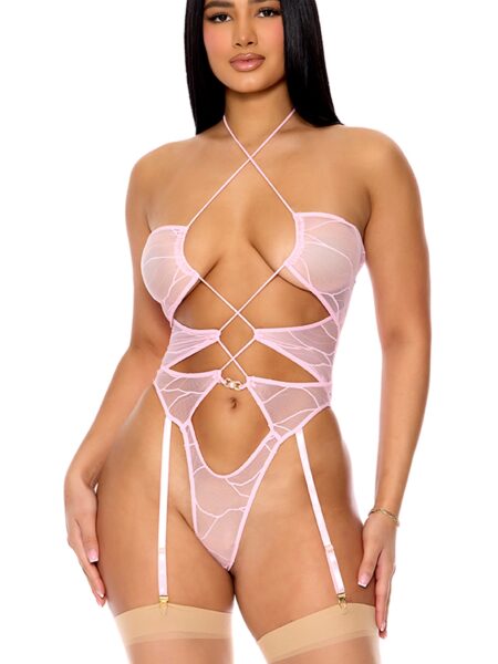 Pull My Strings Mesh Halterneck Teddy - Orchid