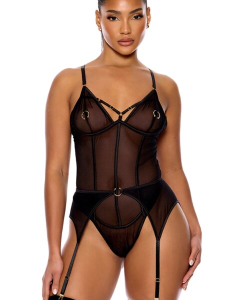 Piercing Desire Mesh Teddy Set - Black