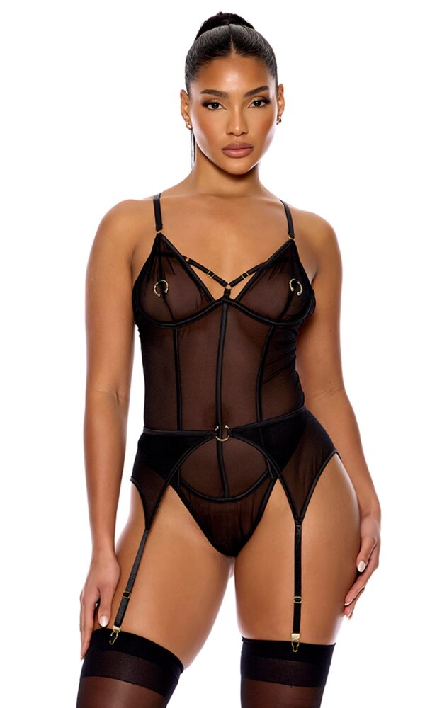 Piercing Desire Mesh Teddy Set - Black