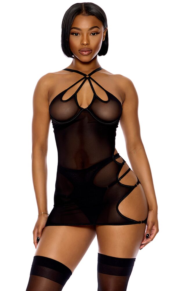 Feeling Butterflies Mesh Chemise Set - Black