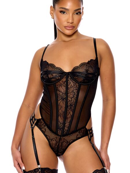 Thirst Strap Strappy Lace Teddy - Black