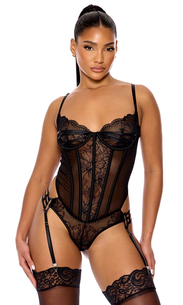 Thirst Strap Strappy Lace Teddy - Black