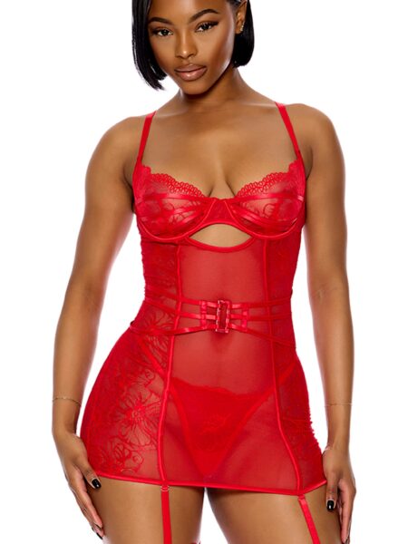 Thirst Strap Strappy Lace Chemise Lingerie Set - Rose