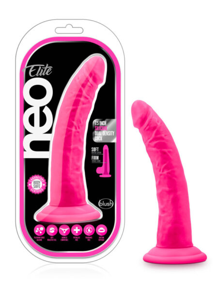 Neo Elite 7.5" Silicone Dual Density Cock Neon Pink