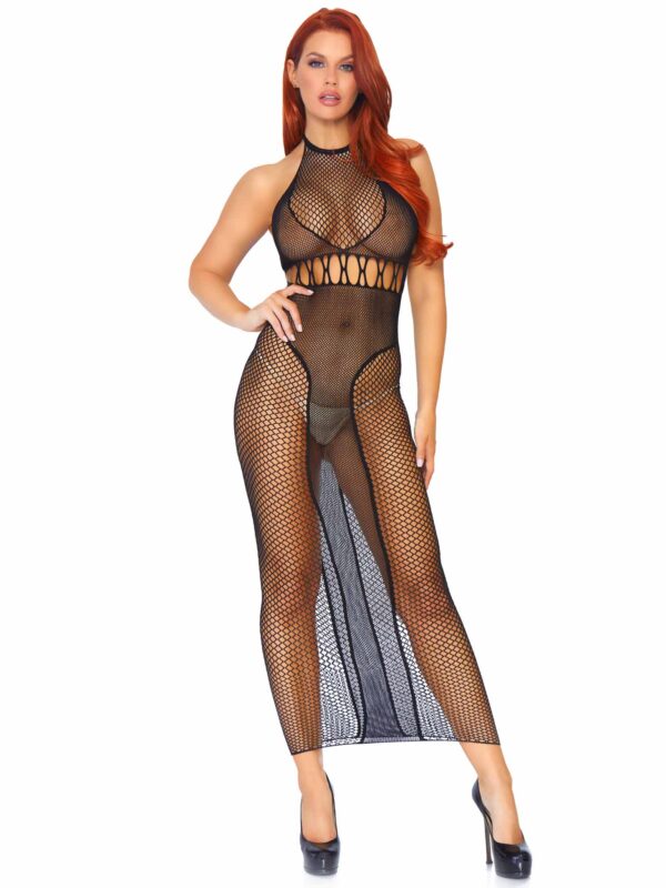 Halter dual net backless dress