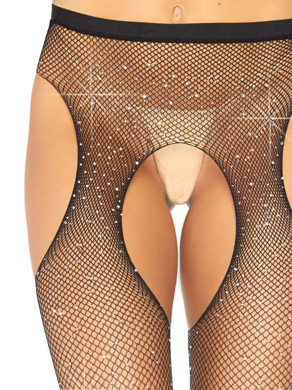 Casey Rhinestone Fishnet Suspender Pantyhose - Image 3