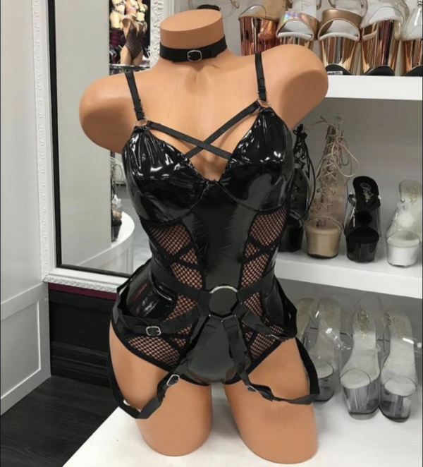 Dom Cat Romper Set – Buckled Mesh & Spandex Look - Image 2