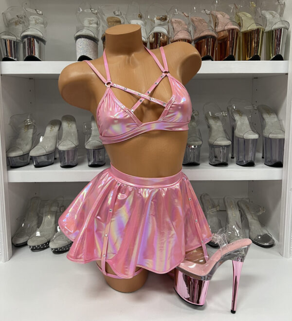 Pink Metallic Skirt Set