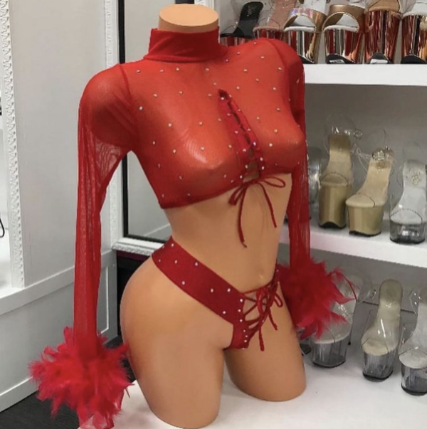 Red Feather Long Sleeve Lace Up 2pc - Image 4