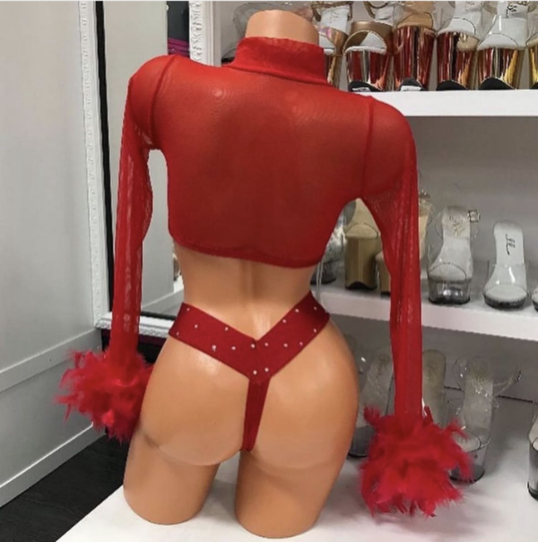 Red Feather Long Sleeve Lace Up 2pc - Image 5