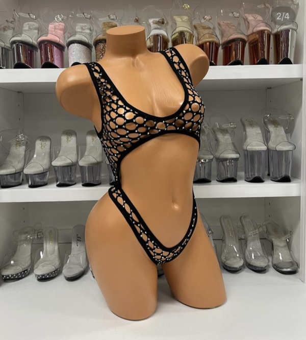 Mia Fishnet Rhinestone Romper - Image 2
