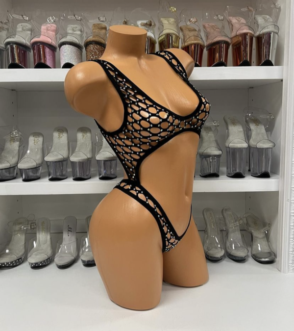 Mia Fishnet Rhinestone Romper - Image 3