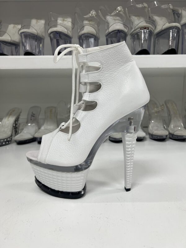 White Leather Lace Up 7" Bootie