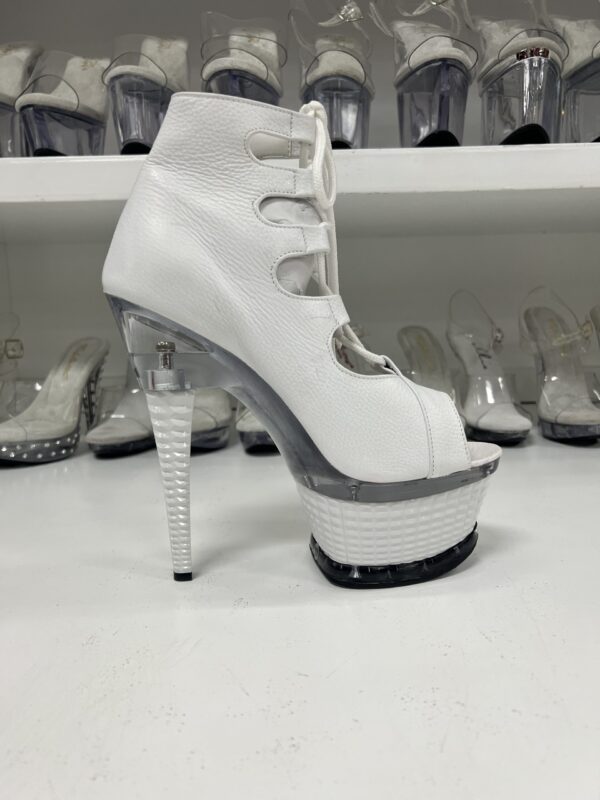 White Leather Lace Up 7" Bootie - Image 3