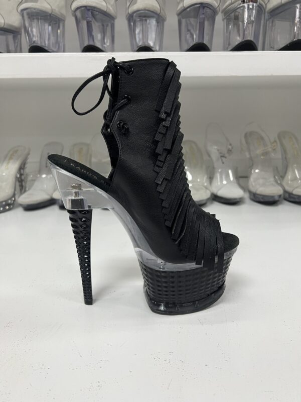 Black Leather Fringe 7" Bootie - Image 3