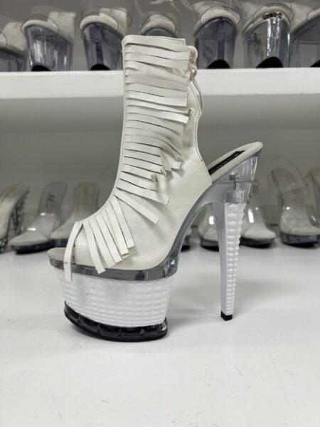 White Leather Fringe 7" Ankle Bootie