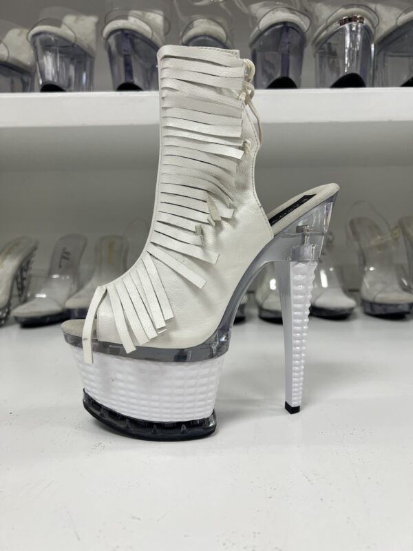 White Leather Fringe 7" Ankle Bootie