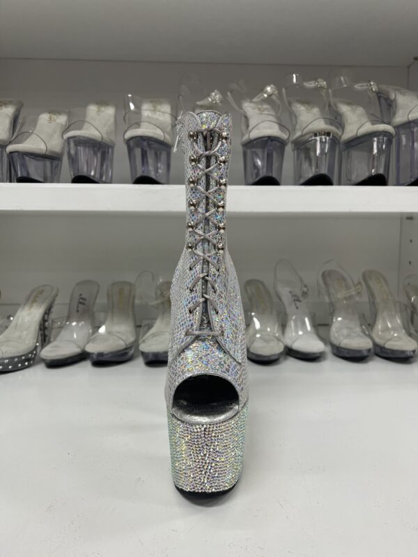 Silver Reptile Booties with 7" Rhinestone Platform - Image 4