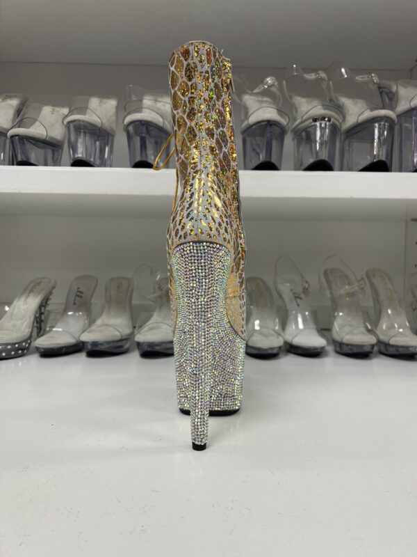 Gold Reptile Booties with 7" Rhinestone Platform - Image 2