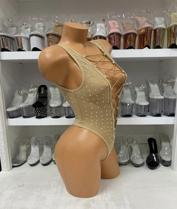 Mesh Rhinestone Lace Up Bodysuit - Image 18