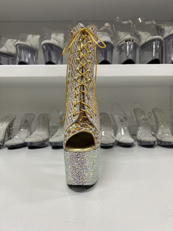 Gold Reptile Booties with 7" Rhinestone Platform - Image 3