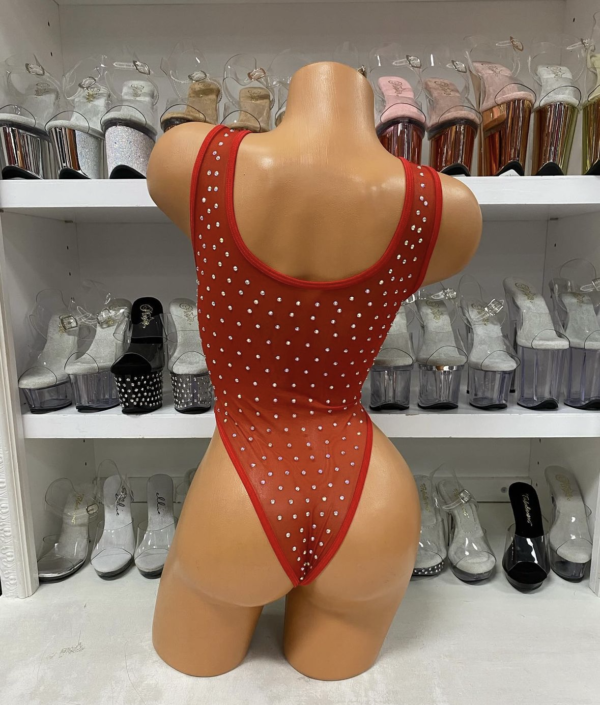 Mesh Rhinestone Lace Up Bodysuit - Image 12