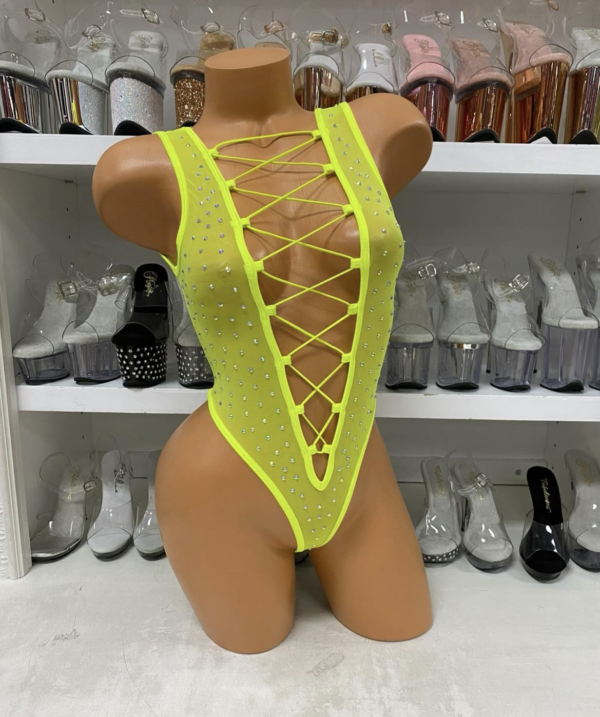 Mesh Rhinestone Lace Up Bodysuit - Image 14
