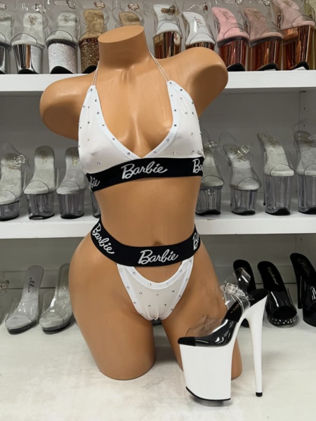 White Inspired 2pc Rhinestone Tri-Top and Thong