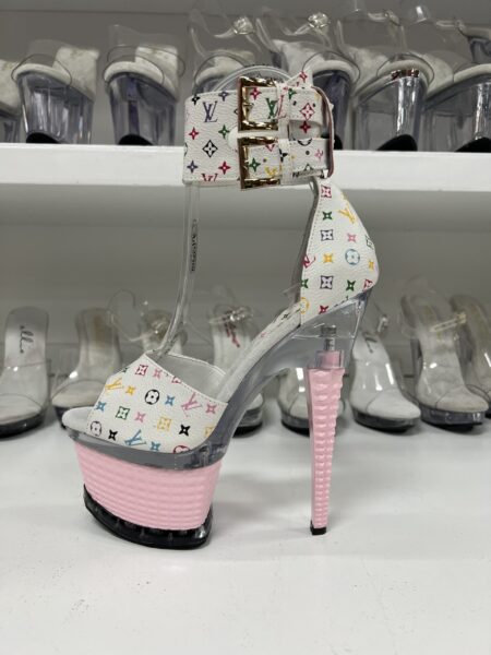 Inspired White Rainbow LV Ankle Strap 7" Stiletto