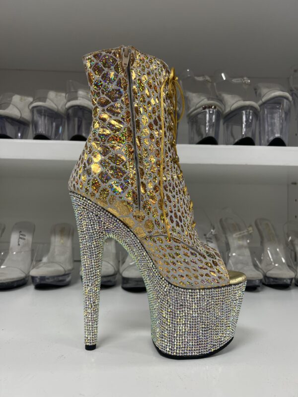 Gold Reptile Booties with 7" Rhinestone Platform - Image 4
