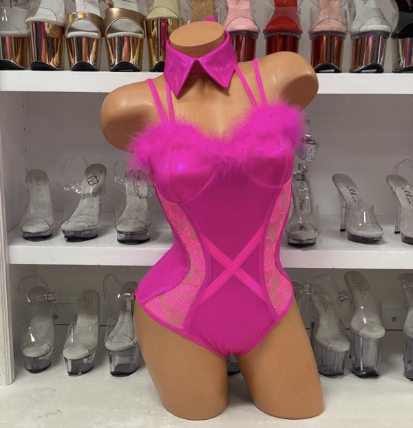 Legally Lady Bunny – Pink Marabou Romper Set - Image 2
