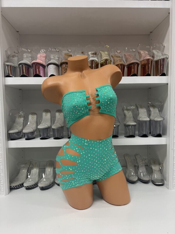 Solid Rhinestone Cut Short Tube Top - Image 44