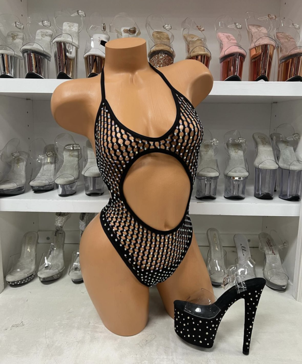 Lily Fishnet Rhinestone Romper